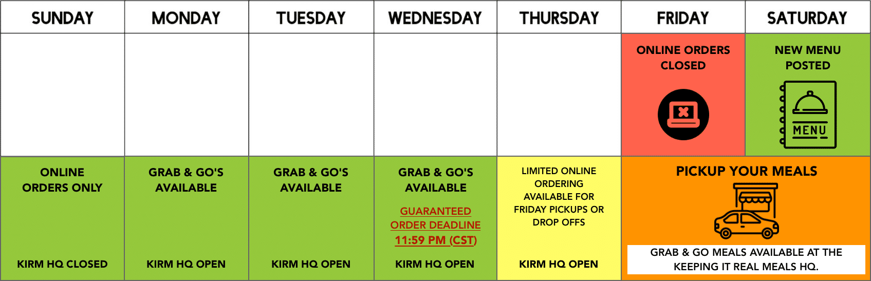 Keeping It Real Meals | Ordering Schedule